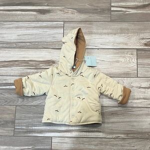 Beige and brown double sided Hooded Baby Jacket with Brown Accents